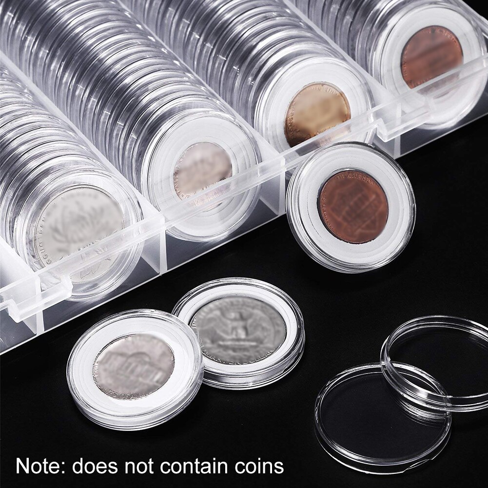 100PCS 25mm Plastic Coin Holder Capsules Container with Storage Organiz Box and Foam Gasket for Coin Collection Coin Display #D0