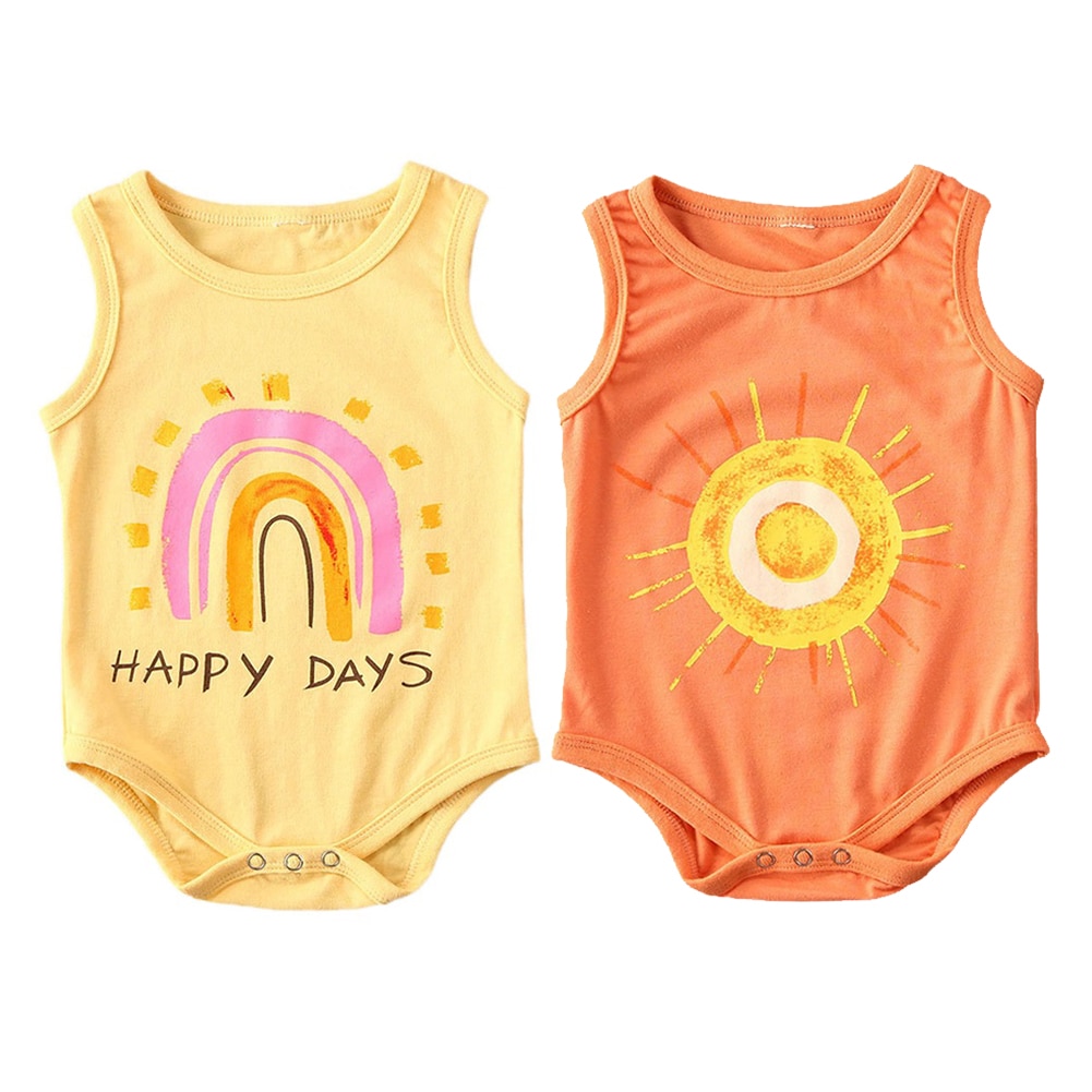 Combinaisons pour bébés filles garçons | Vêtements en coton et sans manches avec lettres imprimées, 0-18M