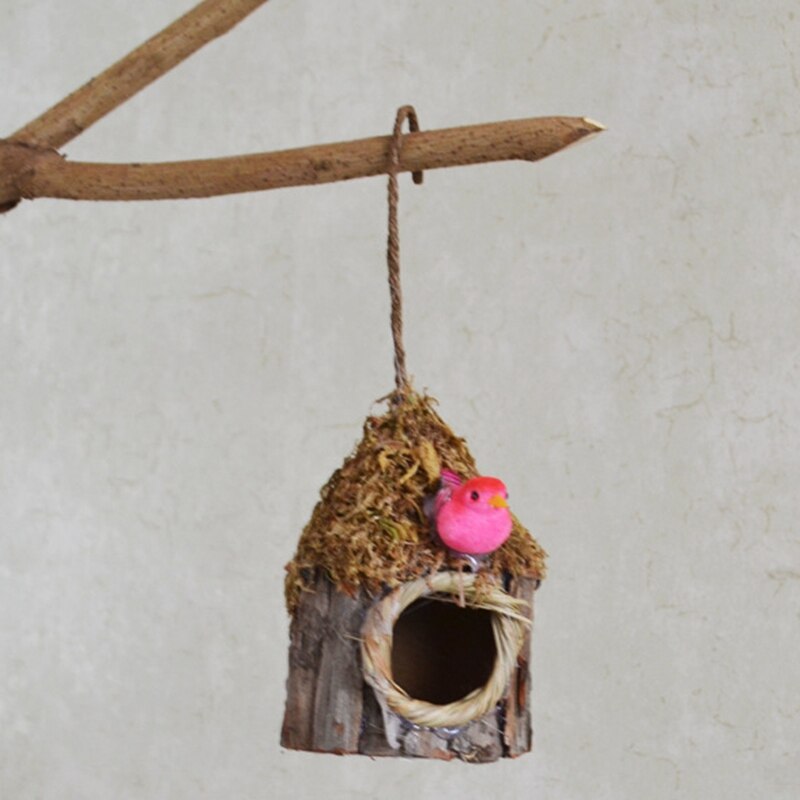 2Pcs Straw Hanging Wooden Birdhouse Bird Nest Bird Nest Garden Home Garden Parrot Canary