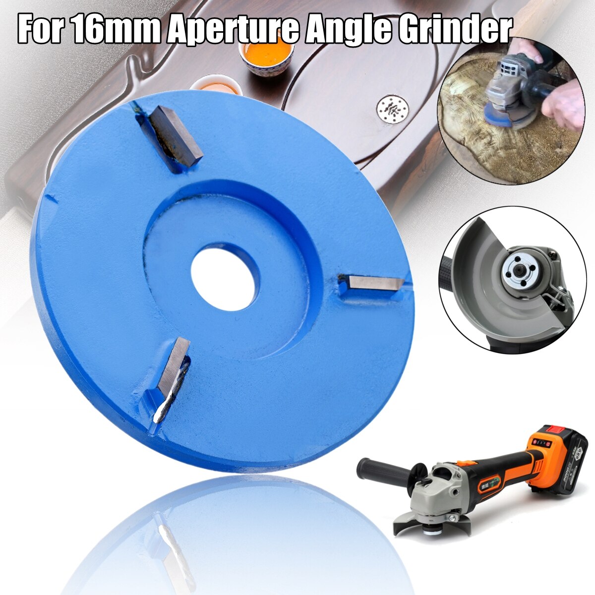 16mm Aperture Angle Grinder Woodworking Three-tooth Turbo Plane Wood Milling Cutter Carving Blade Digging Wood Carving Disc Tool