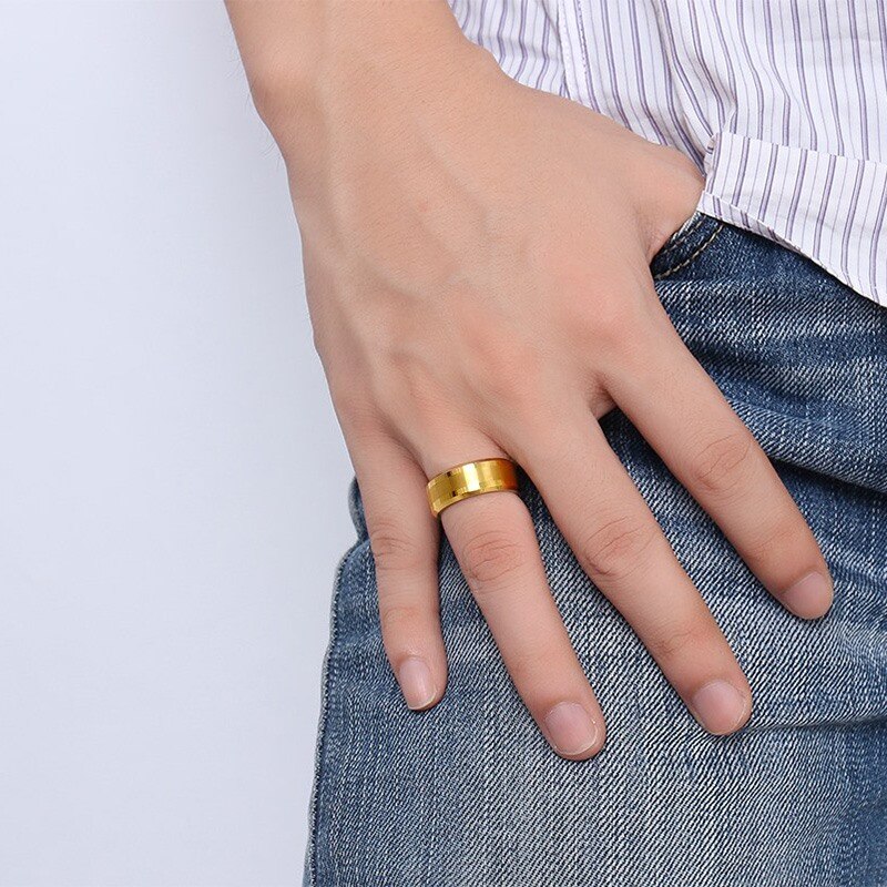 Vnox Real Tungsten Rings for Men Jewelry Gold Color Male Wedding US Size 7 8 9 10 11 12