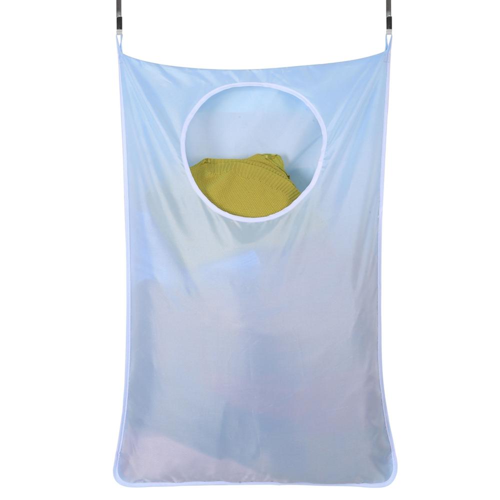 Door Hanging Bag for Dirty Clothes Home Storage Organizer Laundry Basket with Stainless Steal and Adhesive Hooks: blue