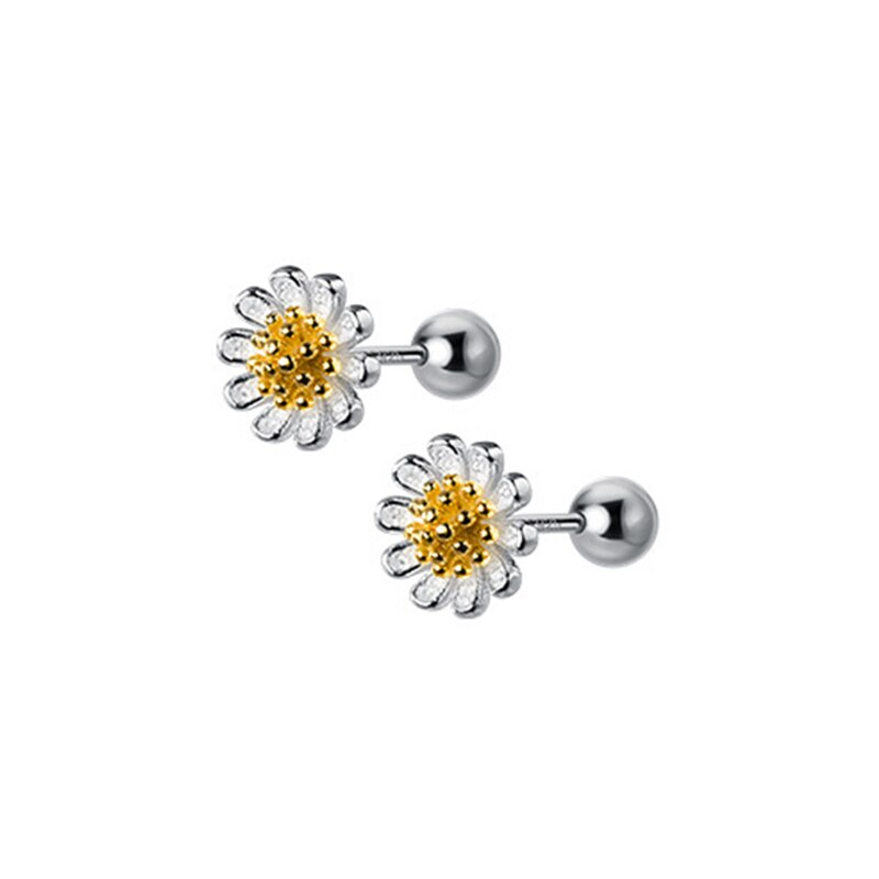 Mooie 925 Sterling Zilver Kleine Daisy Bloem Zilveren Kralen Stud Oorbellen Voor Vrouwen Meisjes Schroef Terug Oorbellen Charmant Sieraden