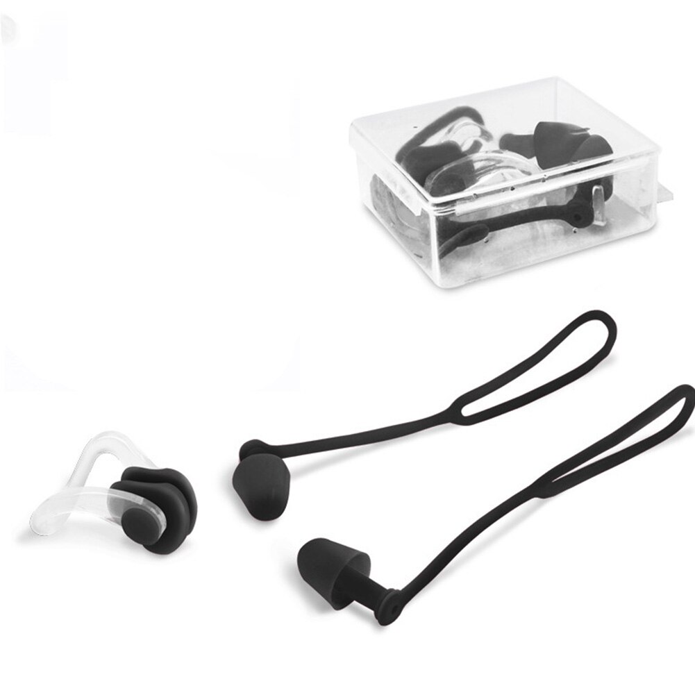 Waterproof Soft Swimming Earplugs Nose Clip Case Protective Prevent Water Protection Ear Plug Soft Silicone Swim Dive Supplies~: Black