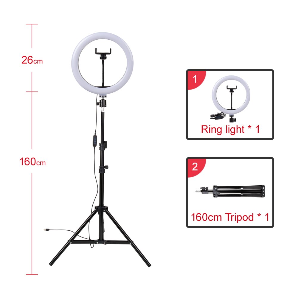 PYNSSEU Dimmbare 10 "Muti-funcation LED Ring Licht mit Stativ für Fotografie Video live-Make-Up Lampe mit Kamera telefon halter: lamp with 1.6