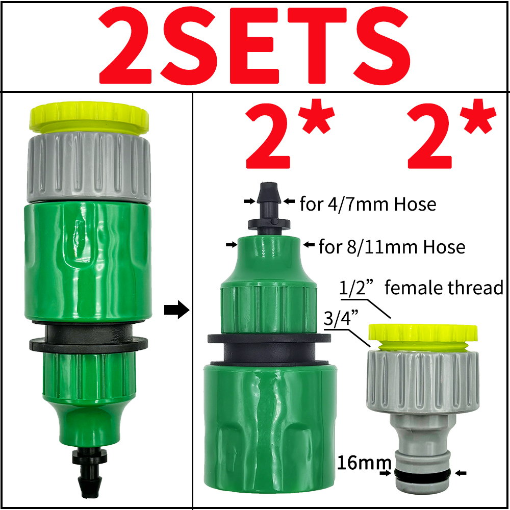 Adattatore ad innesto rapido da 2 pezzi con connettore spinato da 1/4 (ID 4 mm) o 3/8 pollici (8 mm) per irrigazione giardino irrigazione serra: Rosso