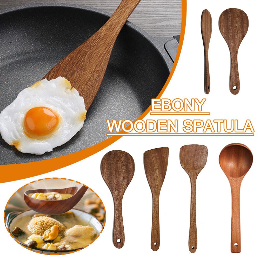 Utensilios de cocina, espátula de ébano, cuchara, sartén antiadherente, pala especial para freír, espátula de madera resistente a altas temperaturas