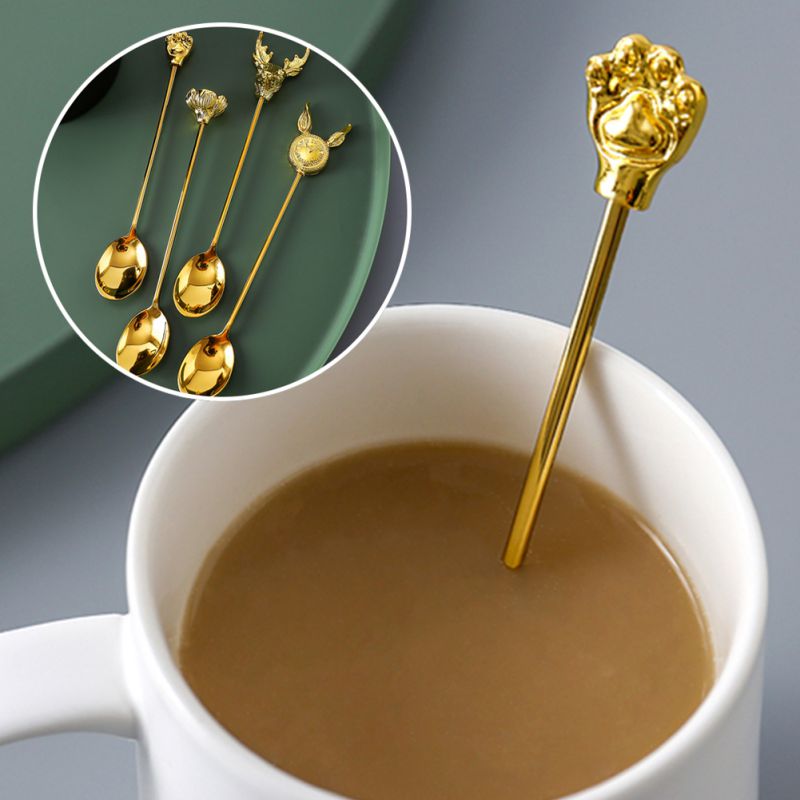 Vergulde Rvs Espresso Lepels Vorken Roeren Staven Koffie Suiker Dessert Cake Ijs Soep