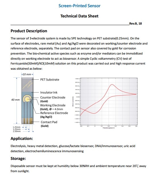 The Three-electrode Gold Electrode of the Immunosensor Has a Low Oxidation Peak Potential Below 0.2V