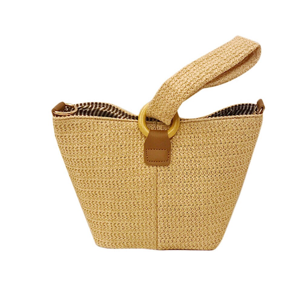 Kvinner jente håndvevd rotting veske halm vevd veske håndlaget crossbody veske bohemia stil strand sirkel sommer strandsekker