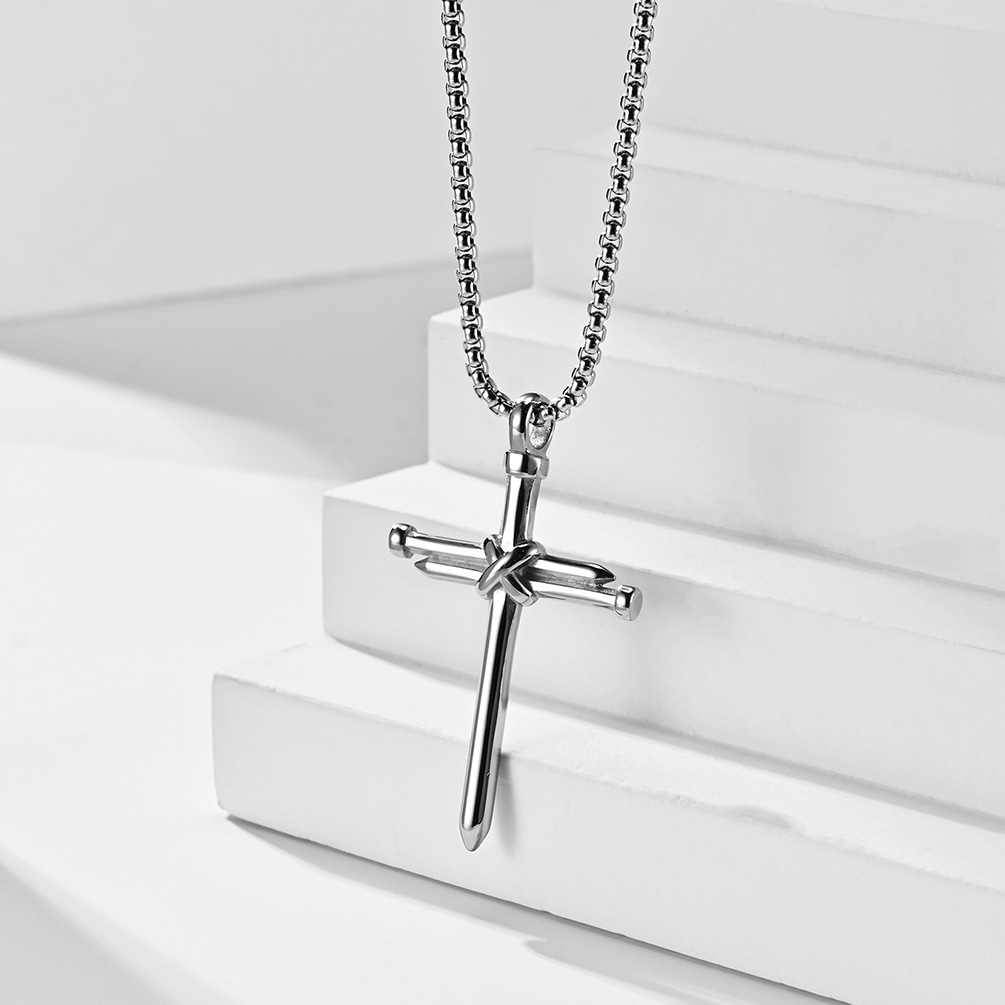 Collier pendentif croix à ongles pour hommes, boîte à bijoux chrétien à la , chaîne en acier inoxydable, couleur or noir