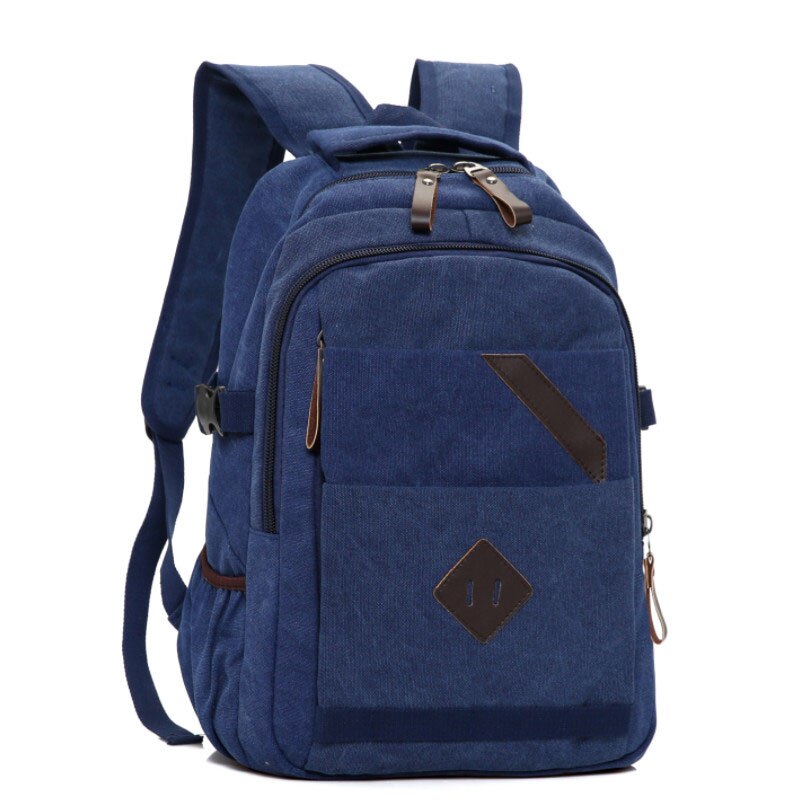 Chuwanglin afslappet lærred mandlige rygsække 15 tommer laptop rygsæk preppy stil skoletasker stor kapacitet rejsetaske  a7371: Blå