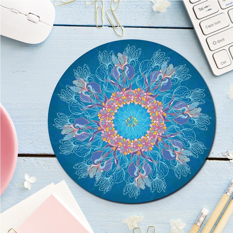 Computer Mat Mouse Pad Rubber Thickening Non-slip Pattern Round Mouse Pad Art Mice Mat For Computer Laptop: Style 18