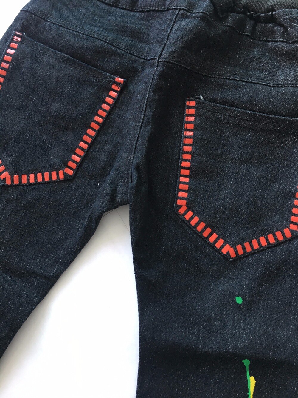 F 5-13Y Junge Junge Gerade Jeans lässig Hosen freundlicher freundlicher Kleidung Baby Elastische Taille Denim Hosen