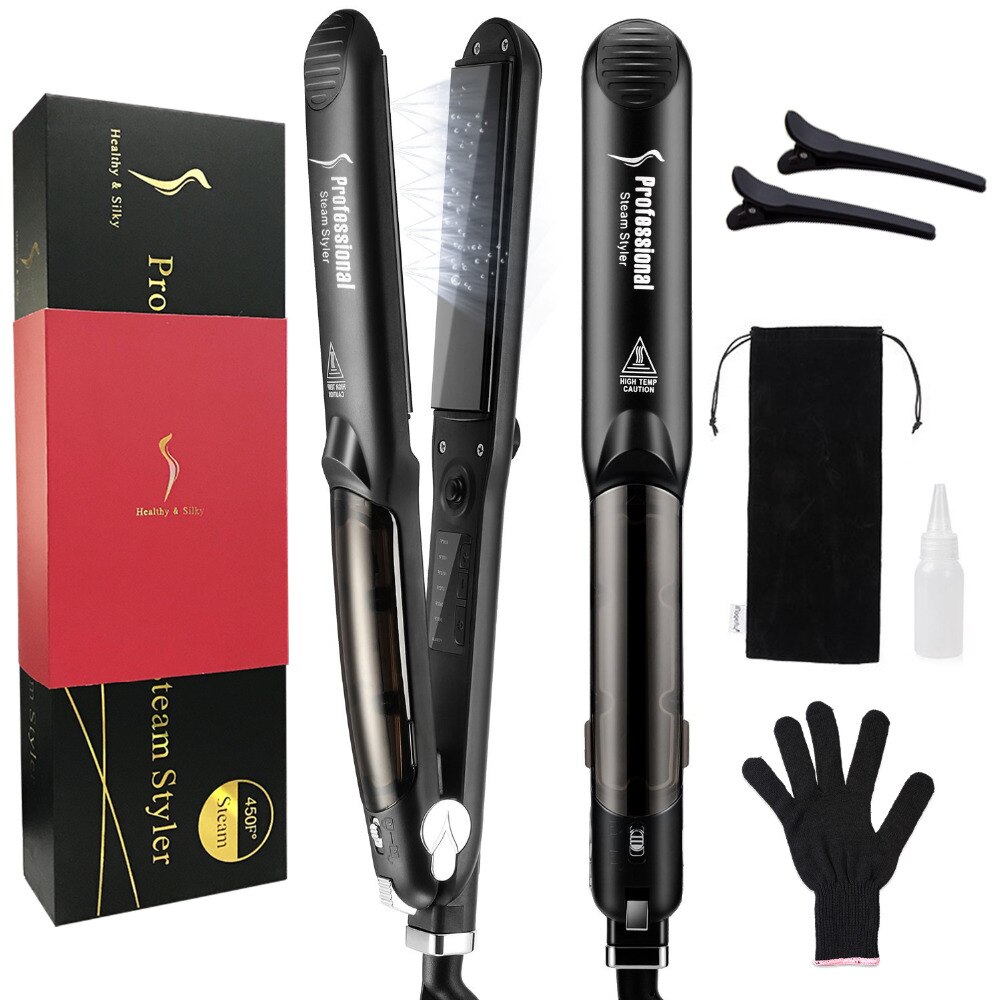 Stoom Straigthening Ijzer Toermalijn Keramische Stijltang Arganolie 450F Professionele Haar Stijltang Kapper Salon Gereedschappen: Black / EU