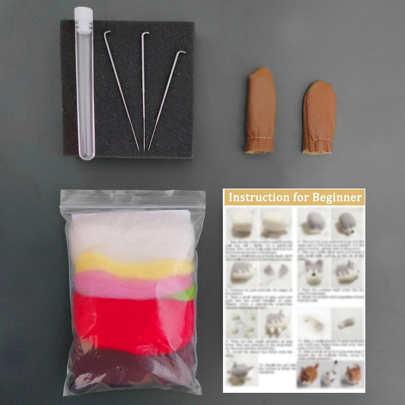 Mini Sleeping Rabbit Needle Felting Kits for Beginners, Needles, Finger Guards, Foam Mat, Instructions, DIY Felting Craft