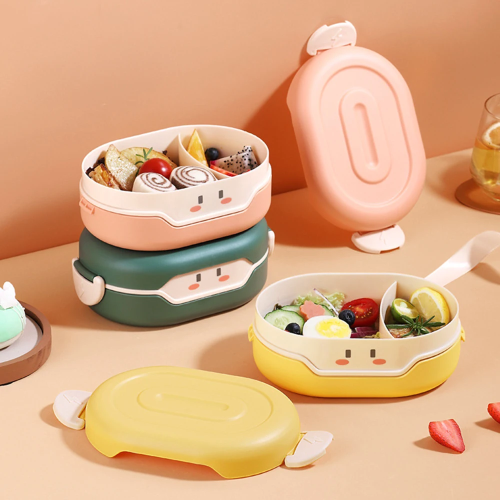 Cartoon 3 Partition Plastic Kids Lunch Box Leak-Proof Children Bento Box Student Food Container Microwave Kawaii Lunchbox