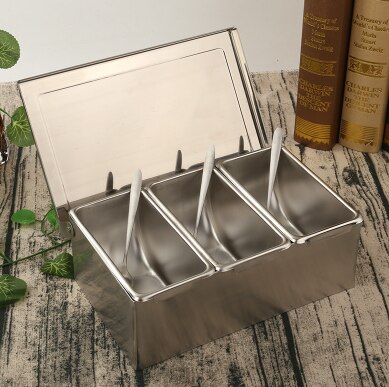 High-grade 304 Stainless Steel Seasoning Box Hotel Seasoning Box With spoon Storage Box Household Seasoning Tank Seasoning Box: colour2