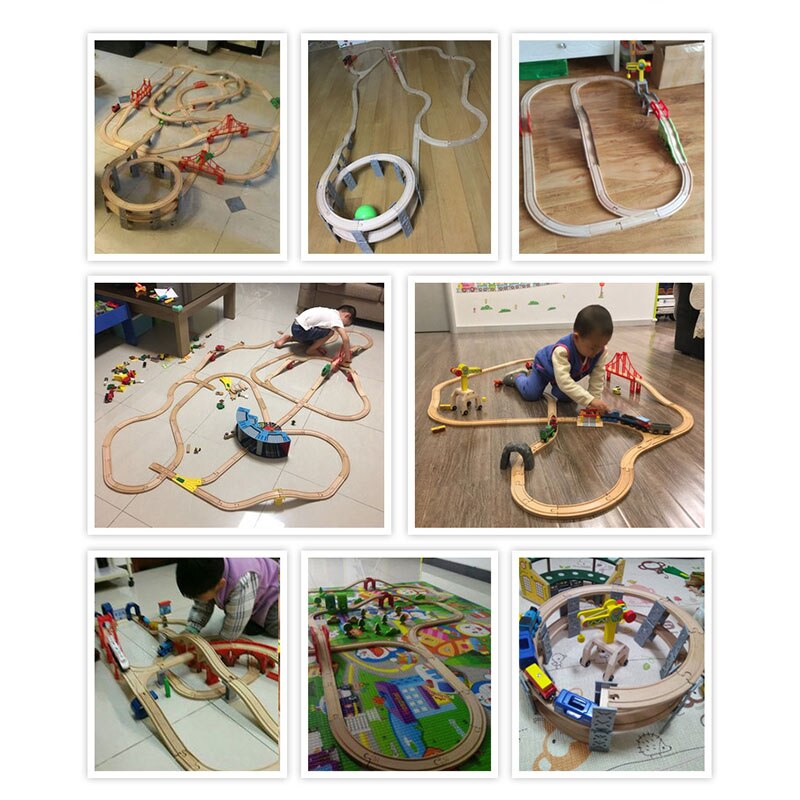 DIY Holz Track Holz Eisenbahn Zubehör Zug Track Eisenbahn Zubehör Bus Station Regenbogen Brücke Track