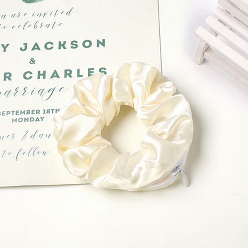 Women Satin Zip Scrunchies Elastic Velvet Hairbands Leopard Crunchy Hair Ties Pocket Scrunchie Holder With Zipper Headwear