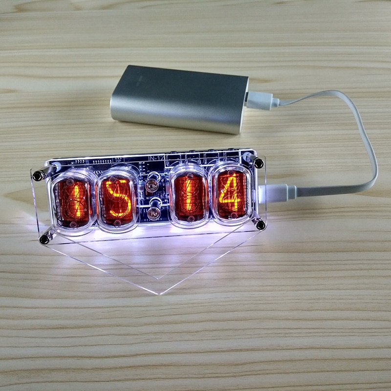 Électronique bricolage IN-12 Tube lumineux 4 chiffres horloge rétro-éclairage LED coloré DS3231 Nixie horloge IN-12B DC5V USB