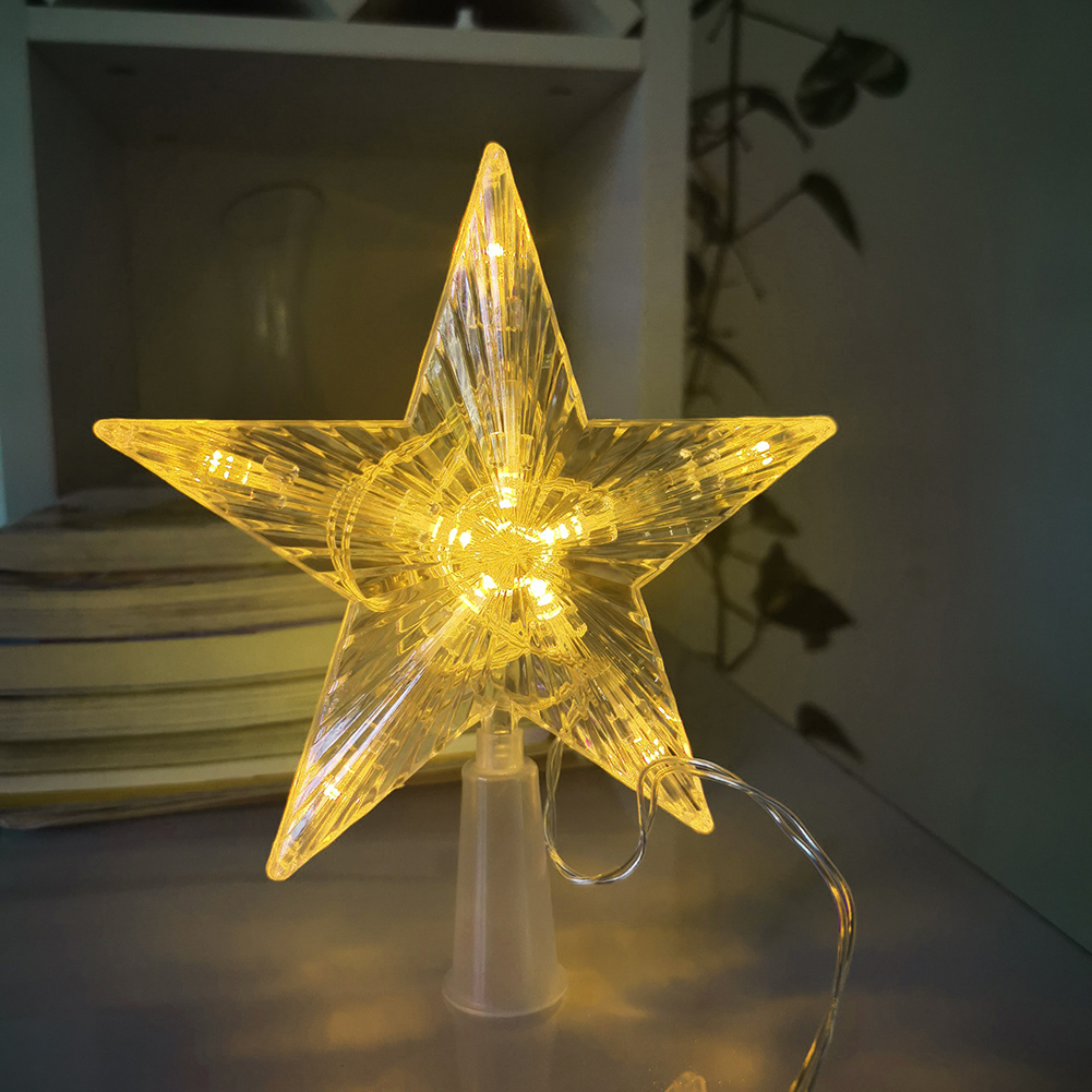 Plastic LED Glowing Star Night Light Five-pointed Lamp Christmas Tree Top for Xmas Tree Party Wedding Outdoor Garland Decoration