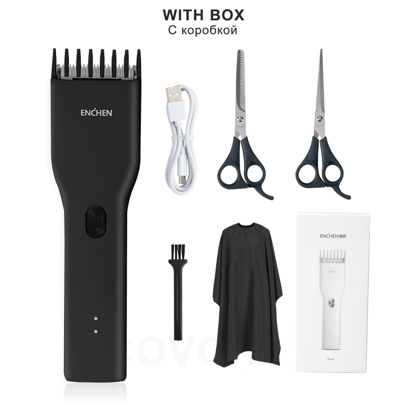 ENCHEN Men's Electric Hair Clippers Hair Trimmer Cordless Home use Hair Clipper Trimmer Corner Razor Machine: Black set with box