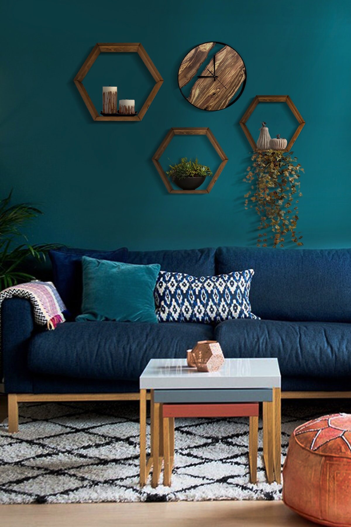 Grootland Wooden Triple Hexagonal (honeycomb) Wall Shelf (small)