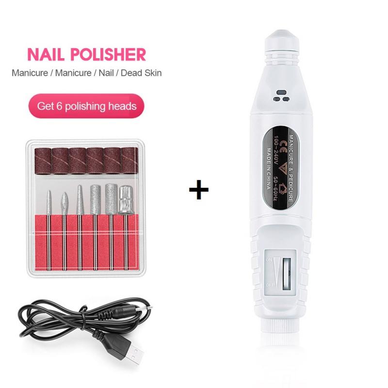 1 Set Nail Elektrische Machine Boor Kit Usb Opladen Manicure Machine Pedicure 6 Bits Schuren Buffer Nagelvijl Nail Art pen TSLM1