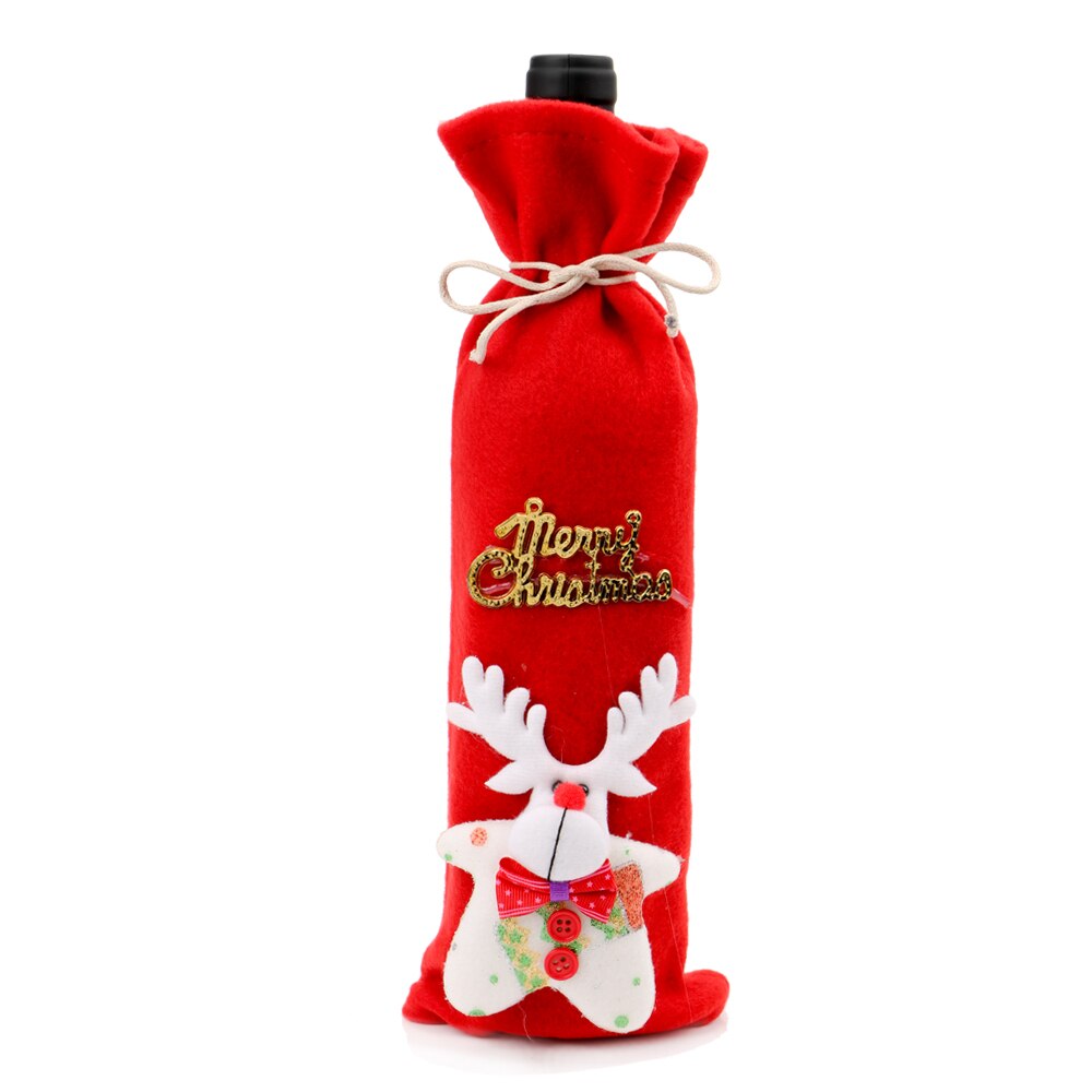 Julemand rudolf snemand isbjørn flaske tøj til hjemmet xmas vin flaske taske cover juledekoration: Elg