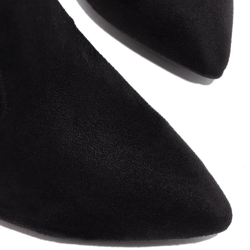 Winter overknee dames laarzen stretch stoffen hoge hak instappers puntige neus dames lange laarzen maat 35-43 zwart