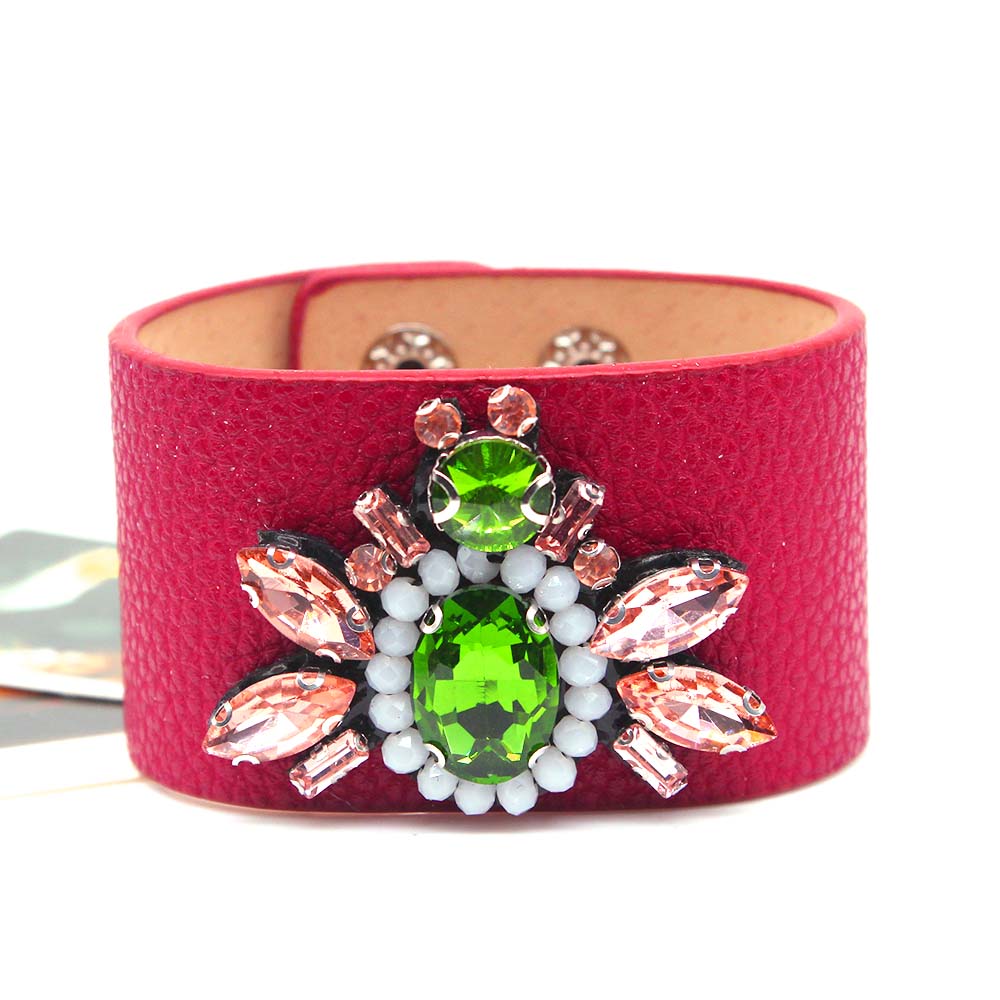 D&amp;D Embroidery Crystal Golden bee Leather Bracelet &amp; Bangles for women Bracelet: 4