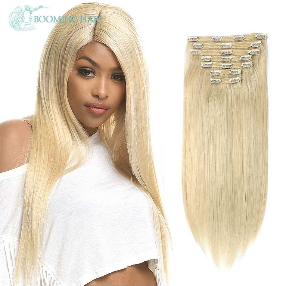 Synthetic Clip On Hair Extension Straight 140G 24 Inches Long Hair For Women High Temperature Fiber By BOOMING HAIR
