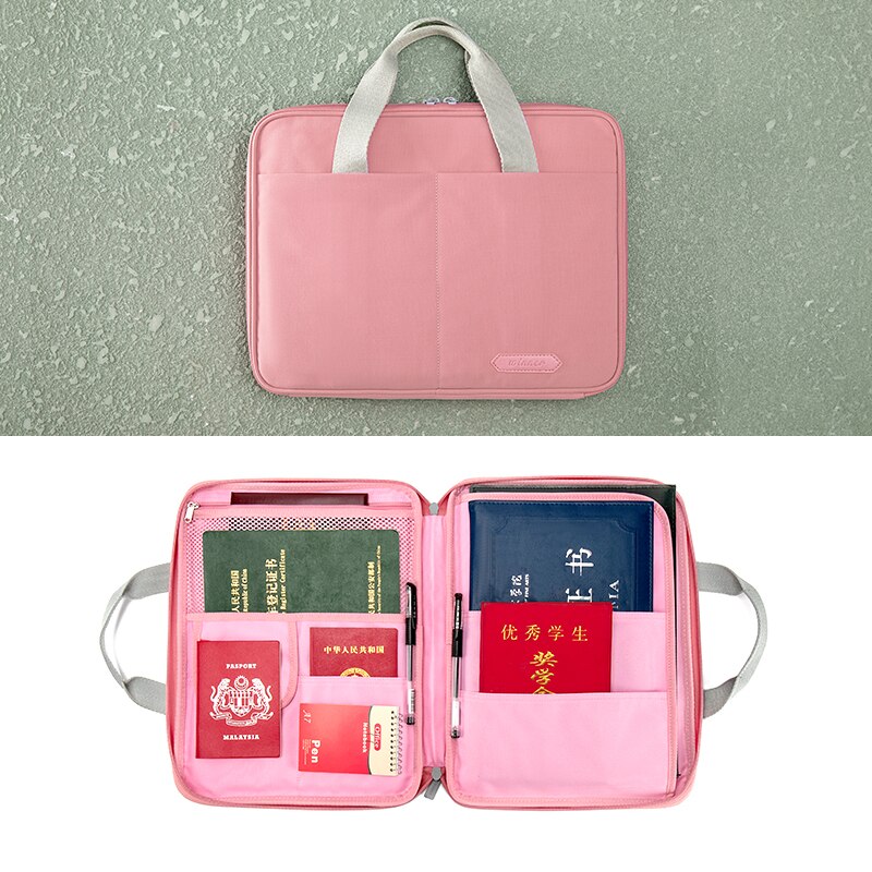 Mode Effen Kleur Waterdicht Polyester Tote Reizen Gear Organizer A4 Document Bestand Zak: Pink