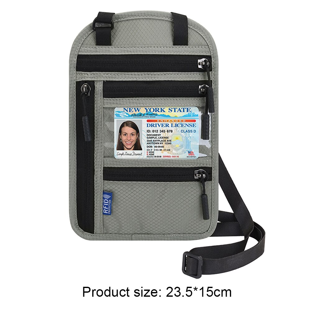 Sac de rangement pour documents de voyage, porte-passeport RFID ID, organisateur de cartes de crédit, bandoulière réglable, sangle de cou à utiliser pour unisexe