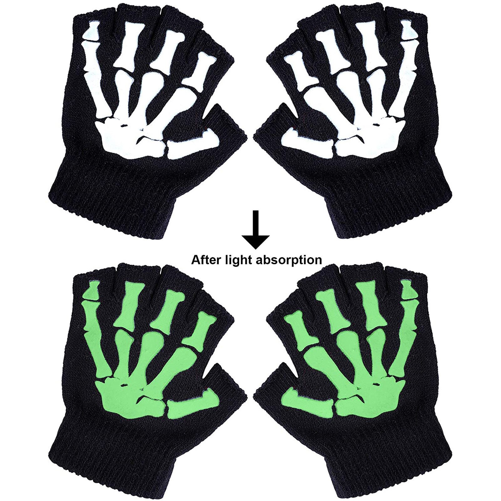 Guanti per bambini Glow In The Dark Skeleton Warm Half Finger guanti lavorati a maglia guanti invernali bambini 1/2/5 paia Guantes Перчатки Детские