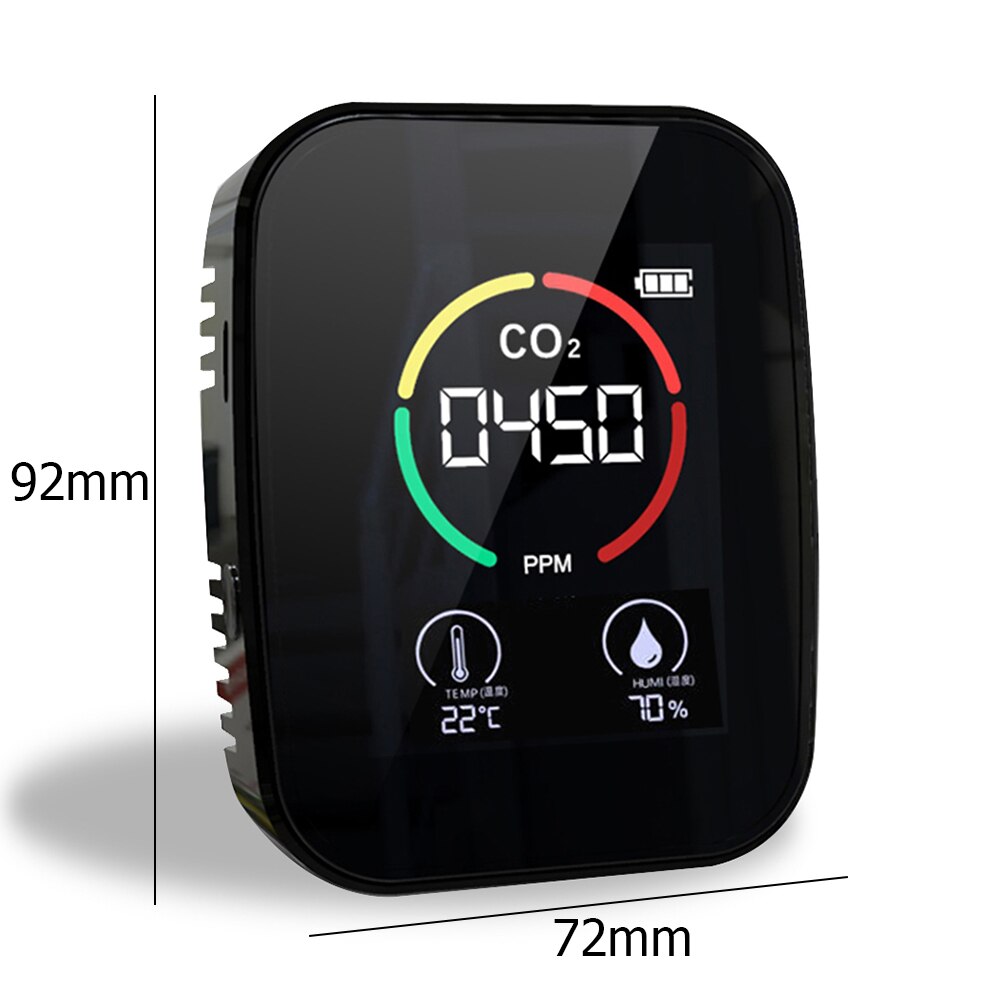 Medidor de CO2 portátil 3 en 1, probador de Sensor de temperatura y humedad, Monitor de del aire, Analizador de dióxido de carbono, Gas, TVOC, Detector de co2: Black