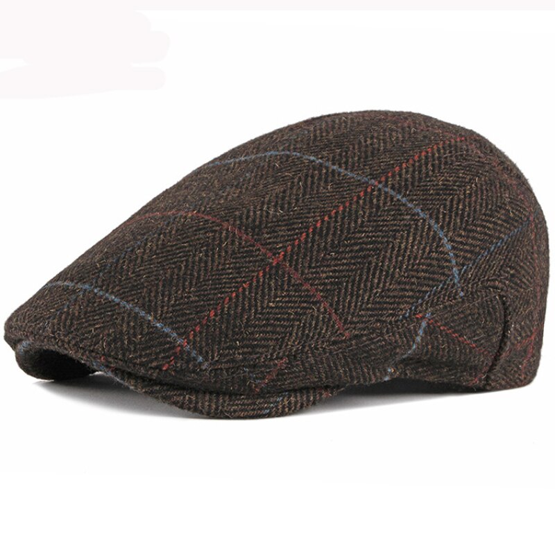 HT2777 Beret Men Cap Thick Warm Autumn Winter Hat Beret Cap Vintage Plaid Earflap Cap Wool Hat Ivy Newsboy Flat Cap