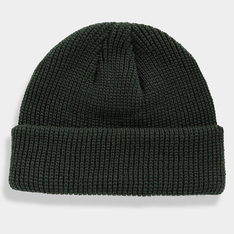 Vinter hue kort kalot unisex dame hue strikket hue hue sømandskasket manchet kantløs retro navy hat varm kalot: Militærgrøn