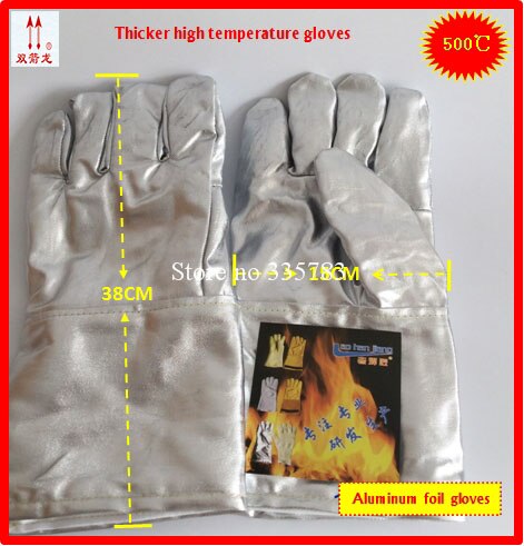 500 graden hoge temperatuur handschoenen aluminiumfolie Dikkere Anti-broeien bescherming handschoenen vlamvertragende handschoenen