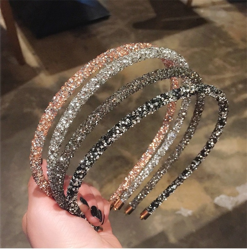 Korea Crystal Soft Headband for Women Rhinestone Hairband Beads Bezel Girls Hair Accessories Simple Headwear