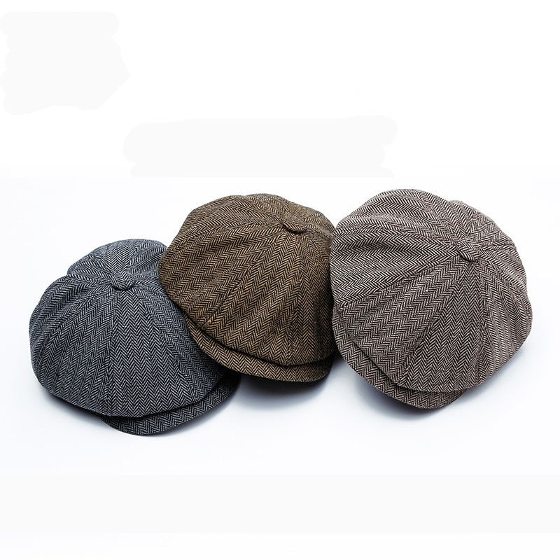 Basker unisex höst vinter tidningspojke hatt män kvinnor varm tweed åttakantig keps för manliga detektiv hattar retro platta kepsar
