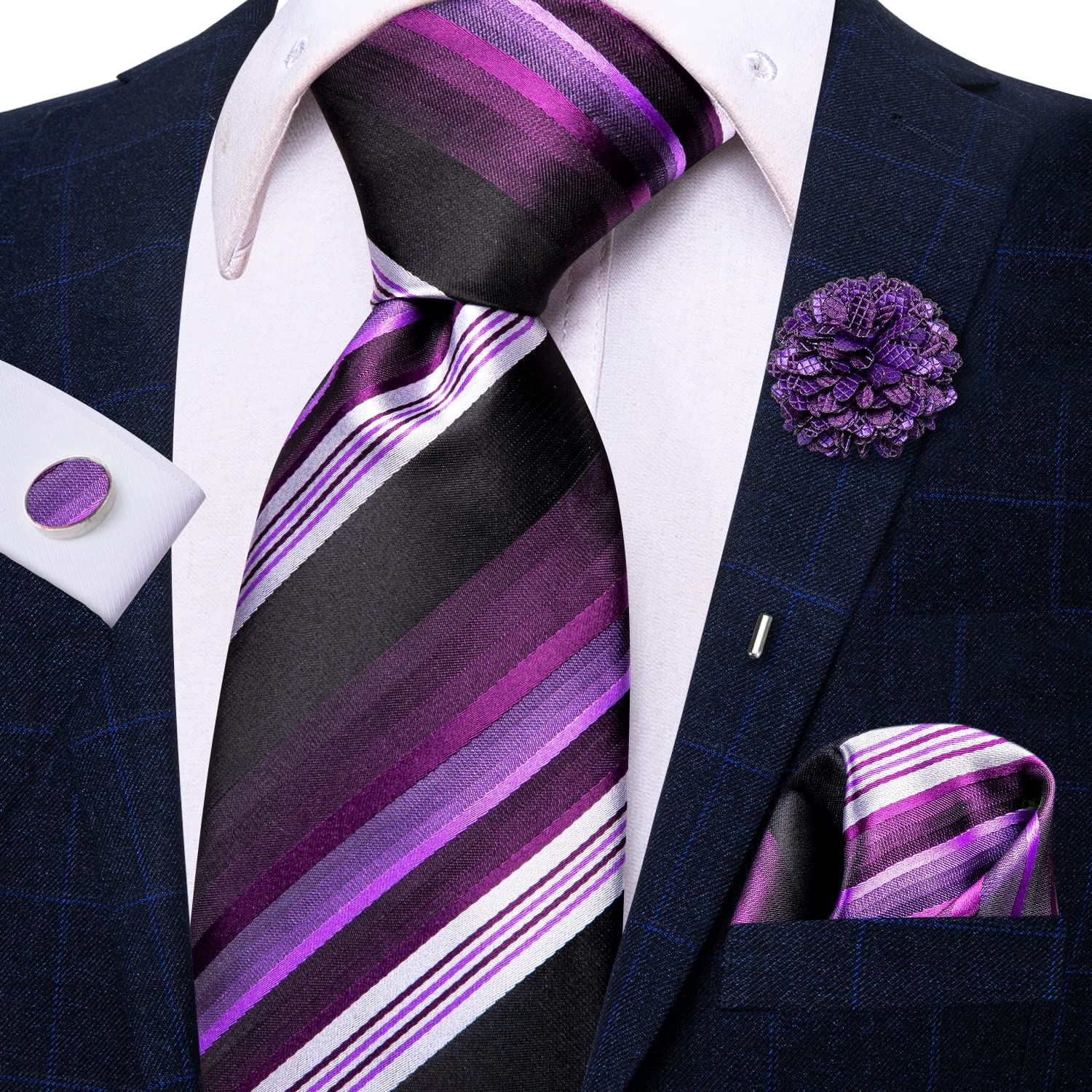 Corbata de negocios de seda azul claro liso para hombre, corbata de de alta corbata de lujo de 8,5 cm, broche de gemelos, corbata de boda para hombre 2023: Castaño