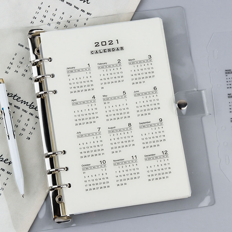 Kalender pp gennemsigtig matdeler  a5 a6 6 huller løvblade notesbog planlægger indeks ark bindemiddel kategori planlægger
