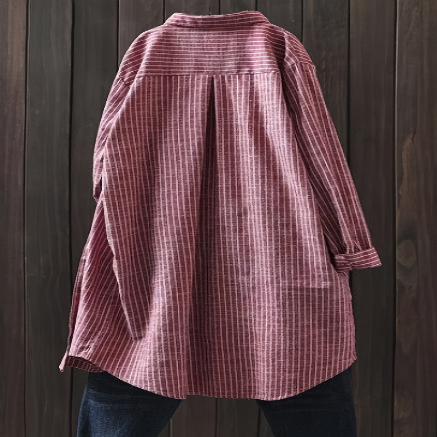 Chemise boutonnée à imprimé rayé sur le devant, chemise polyvalente à manches longues pour le printemps et l'automne, vêtements pour femmes