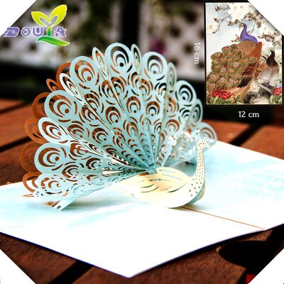 Tarjetas de Felicitación de cumpleaños de 3D tridimensional papel Pavo Real Corea hecho a mano tarjeta de de negocios: Gris claro