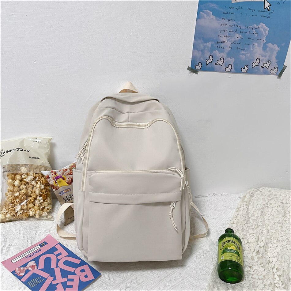 Mochila escolar para adolescentes y niñas, morral escolar de nailon suave, a la , de viaje: White / With Pendant