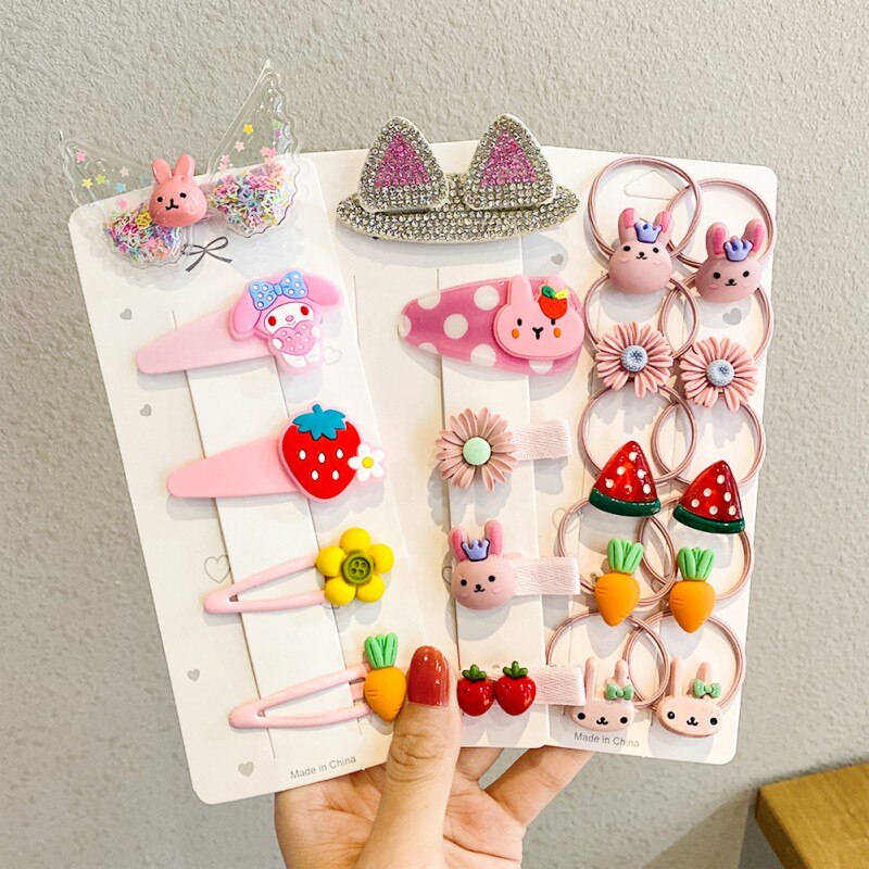 10 pçs/set crianças girassol grampos de cabelo conjunto hairpin para meninas adorável dos desenhos animados frutas flores bandana do bebê bb clipe barrettes