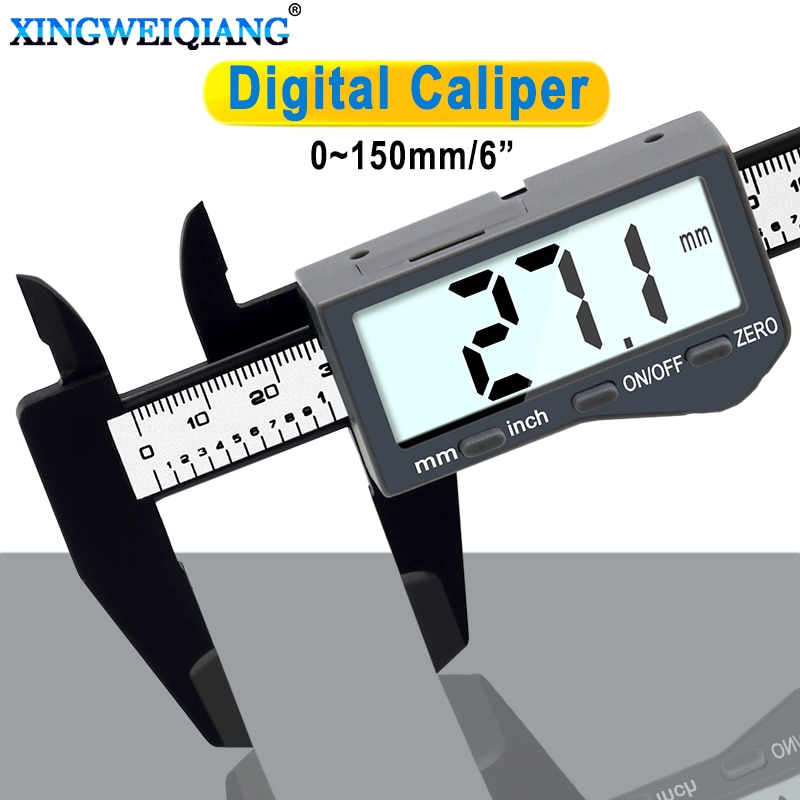 Vernier Caliper 6" 0-150mm/0.1mm Carton Fiber Composites Calipers Gauge Micrometer with Extra Large LCD Screen