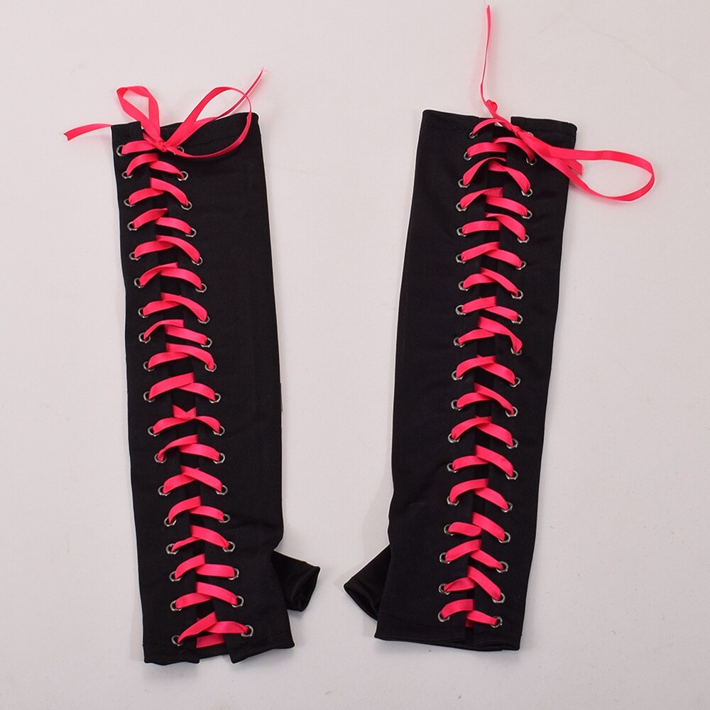 1 para kobiet impreza punk sznurowane rękawiczki retro długość ramienia bez palców satynowe rękawy z nadrukiem: róża czerwony